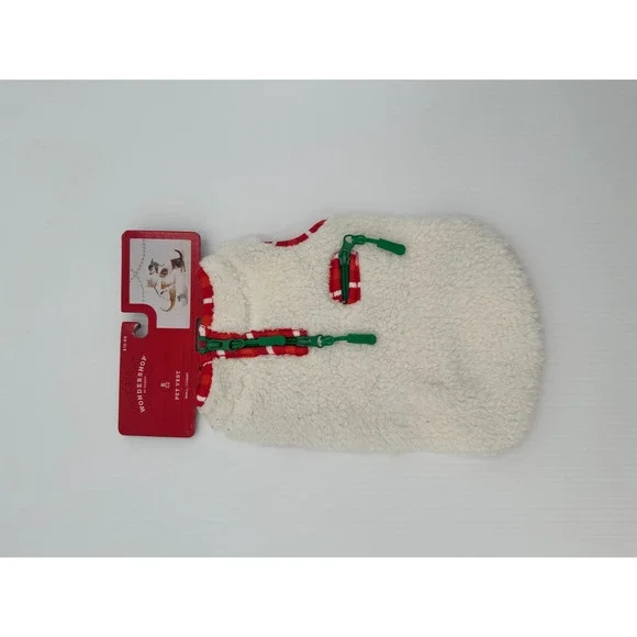 Faux Shearling Zipper with Trim Fleece Dog Vest Wondershop Cream Size Small NEW - Picture 3 of 9